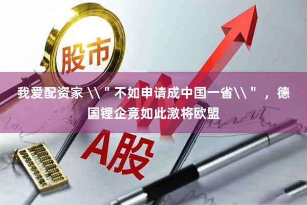 我爱配资家 \＂不如申请成中国一省\＂ ，德国锂企竟如此激将欧盟