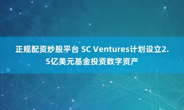 正规配资炒股平台 SC Ventures计划设立2.5亿美元基金投资数字资产